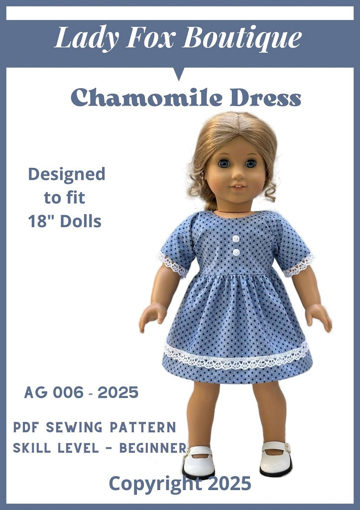 Lady Fox Boutique 18 Inch Modern Chamomile Dress 18 inch Doll Clothes Pattern Pixie Faire