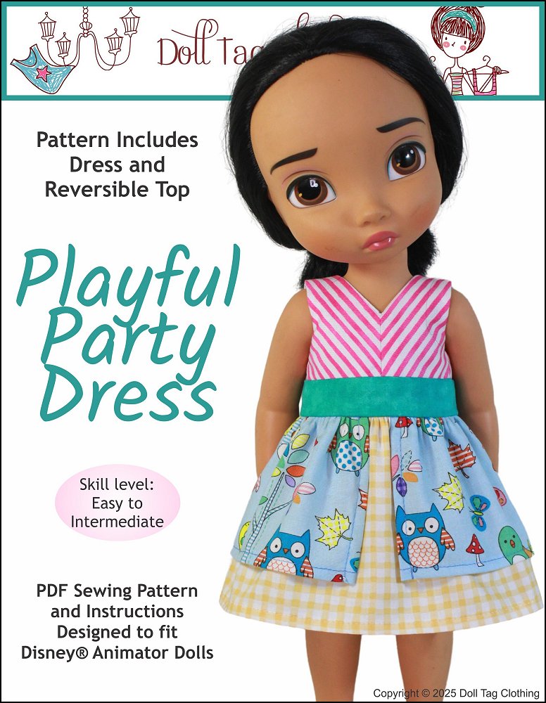 Doll Tag Clothing Disney Animator Playful Party Dress Pattern for Disney® Animator Dolls Pixie Faire