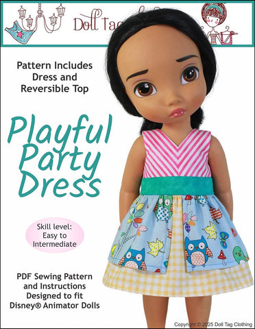Doll Tag Clothing Disney Animator Playful Party Dress Pattern for Disney® Animator Dolls Pixie Faire