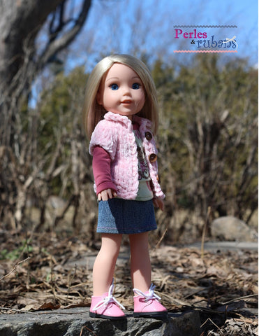 Perles & Rubans Knitting Vest for Chilly Days 14-14.5" Doll Clothes Knitting Pattern Pixie Faire