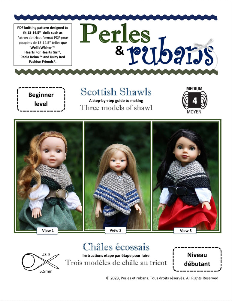 Perles & Rubans Knitting Scottish Shawls 14-15" Doll Clothes Knitting Pattern Pixie Faire