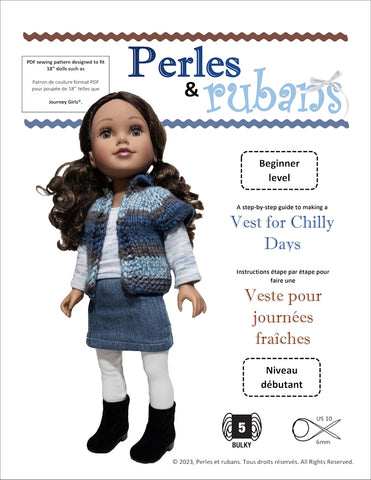 Perles & Rubans Knitting Vest for Chilly Days Doll Clothes Knitting Pattern for Journey Girls™ Dolls Pixie Faire