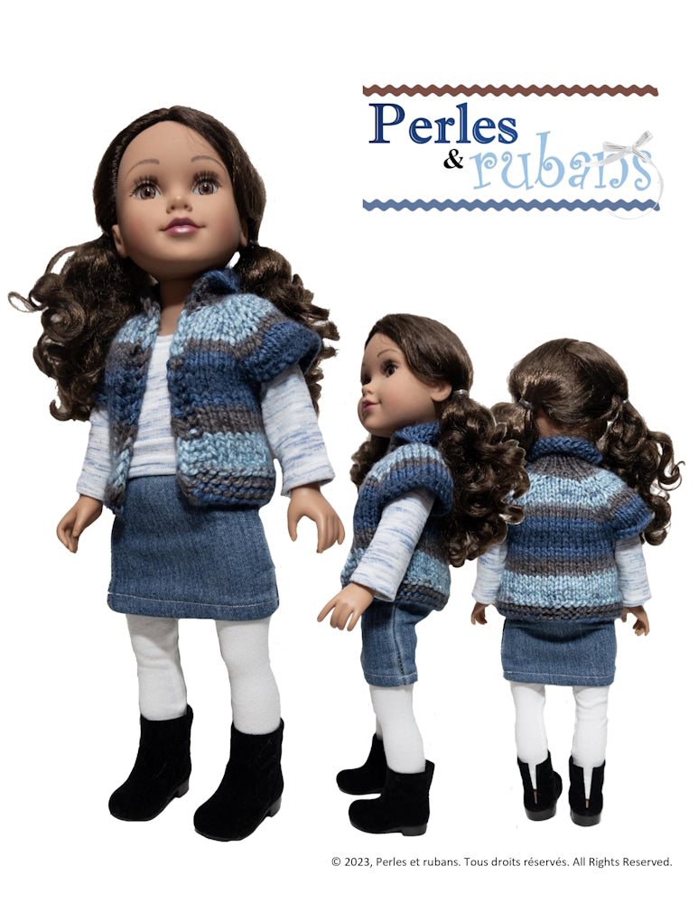 Perles & Rubans Knitting Vest for Chilly Days Doll Clothes Knitting Pattern for Journey Girls™ Dolls Pixie Faire
