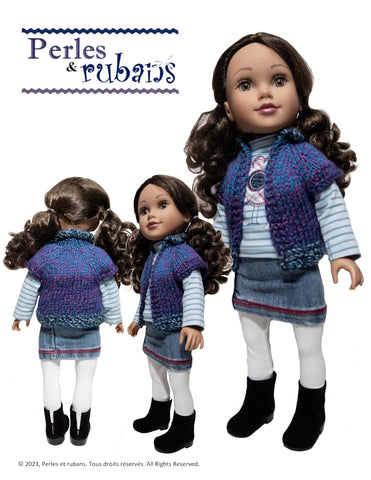 Perles & Rubans Knitting Vest for Chilly Days Doll Clothes Knitting Pattern for Journey Girls™ Dolls Pixie Faire