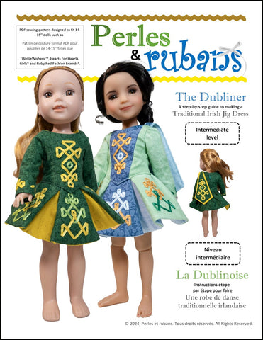 Perles & Rubans WellieWishers The Dubliner Irish Jig Dress 14-15" Doll Clothes Pattern Pixie Faire
