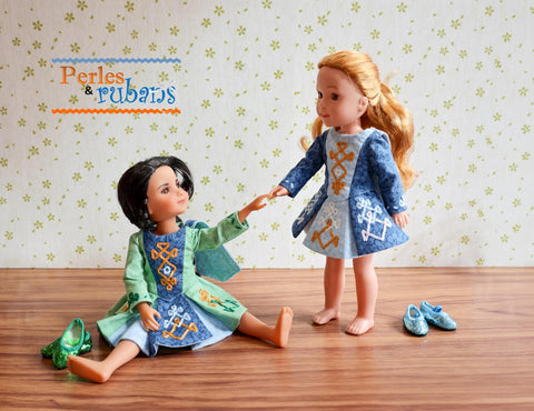 Perles & Rubans WellieWishers The Dubliner Irish Jig Dress 14-15" Doll Clothes Pattern Pixie Faire