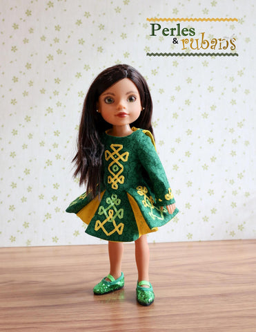 Perles & Rubans WellieWishers The Dubliner Irish Jig Dress 14-15" Doll Clothes Pattern Pixie Faire