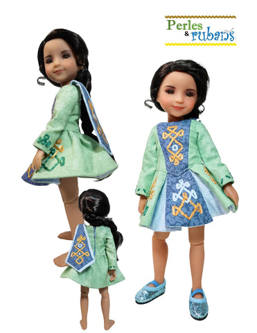 Perles & Rubans WellieWishers The Dubliner Irish Jig Dress 14-15" Doll Clothes Pattern Pixie Faire