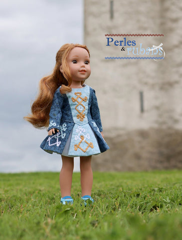 Perles & Rubans WellieWishers The Dubliner Irish Jig Dress 14-15" Doll Clothes Pattern Pixie Faire