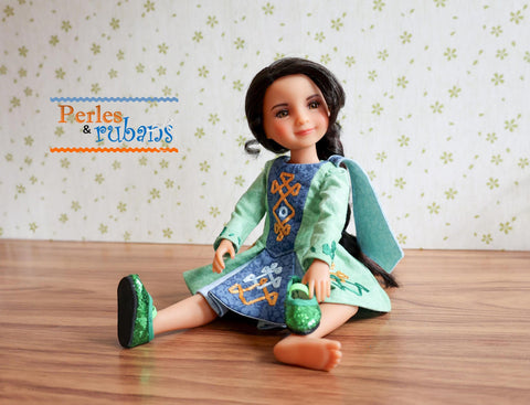 Perles & Rubans WellieWishers The Dubliner Irish Jig Dress 14-15" Doll Clothes Pattern Pixie Faire