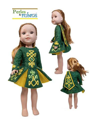 Perles & Rubans WellieWishers The Dubliner Irish Jig Dress 14-15" Doll Clothes Pattern Pixie Faire