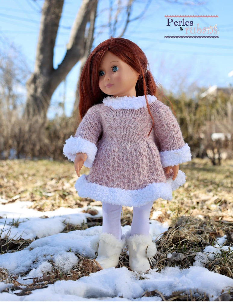 Perles & Rubans Wooly Whimsy Dress 18" Doll Clothes Knitting Pattern Perles & Rubans Wooly Whimsy Dress 18" Doll Clothes Knitting Pattern