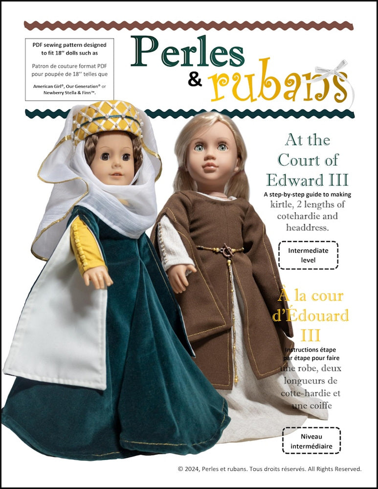 Perles & Rubans 18 Inch Historical At the Court of Edward III  18" Doll Clothes Pattern Pixie Faire