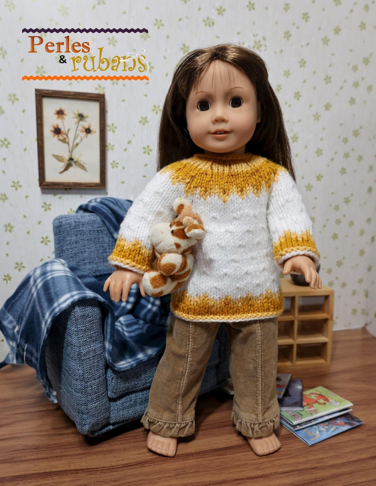 Perles & Rubans Knitting Snowflake Snuggle 18" Doll Clothes Knitting Pattern Pixie Faire