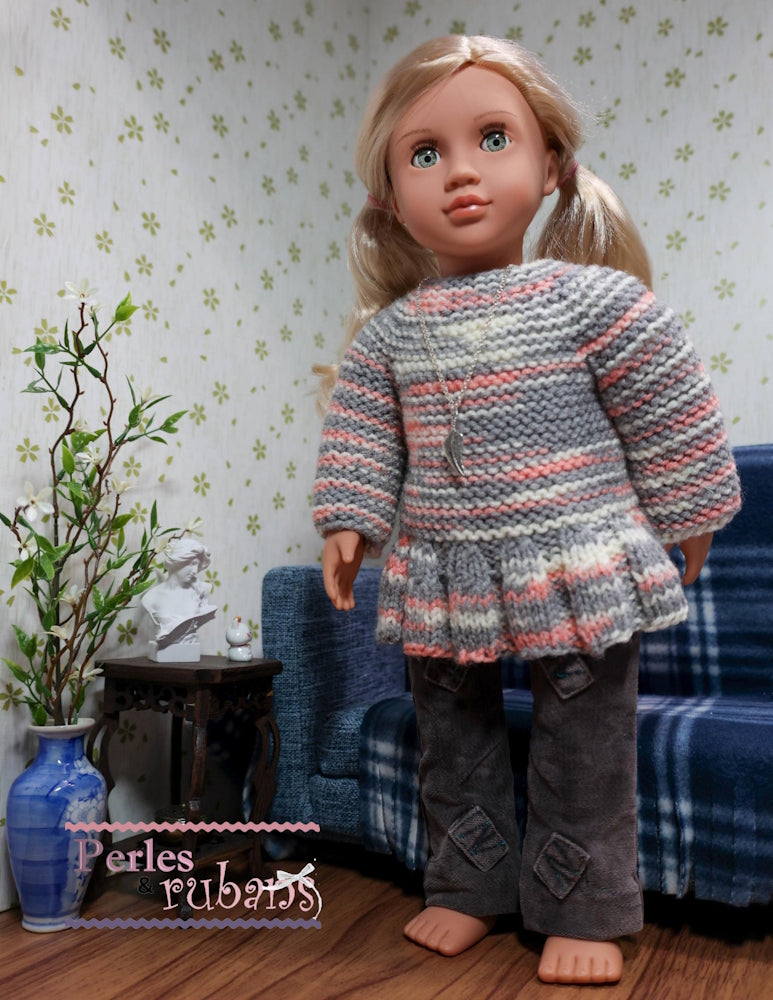 Perles & Rubans Knitting Cozy Charm 18" Doll Clothes Knitting Pattern Pixie Faire