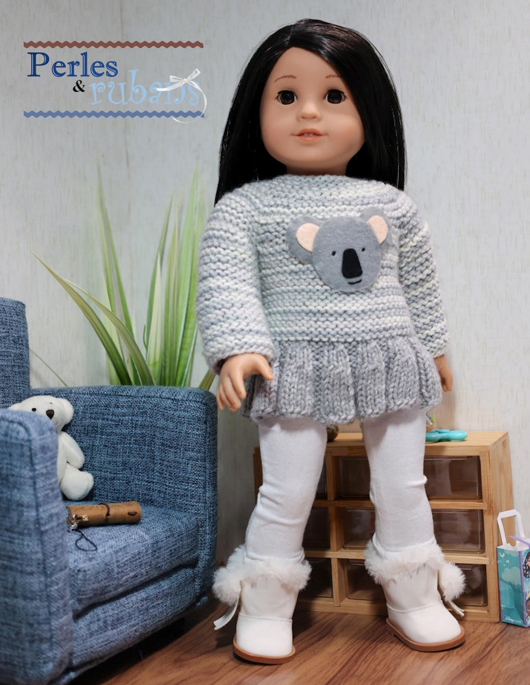 Perles & Rubans Knitting Cozy Charm 18" Doll Clothes Knitting Pattern Pixie Faire