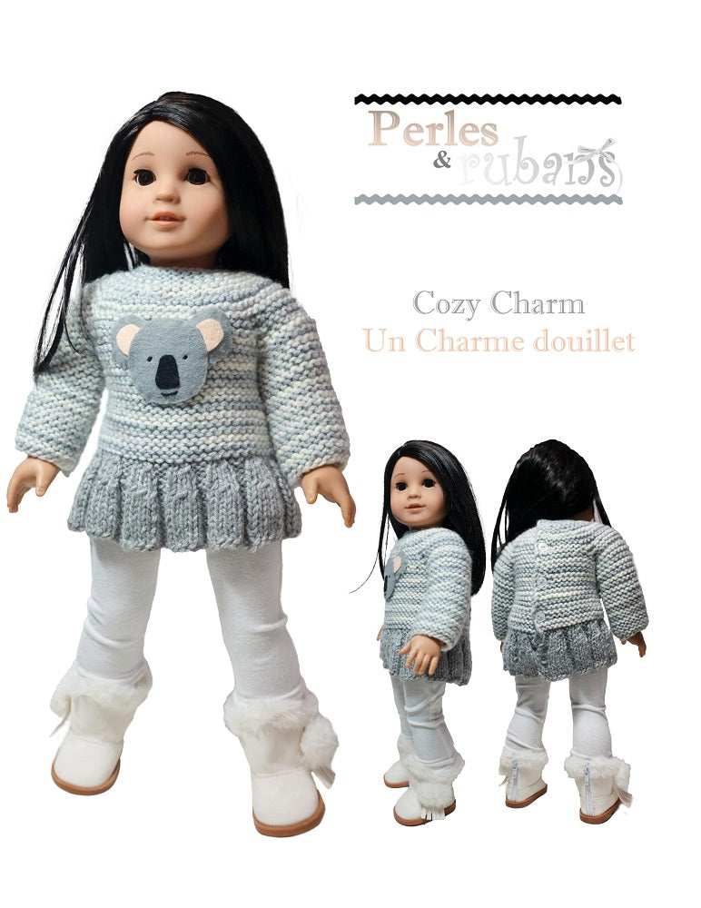 Perles & Rubans Knitting Cozy Charm 18" Doll Clothes Knitting Pattern Pixie Faire