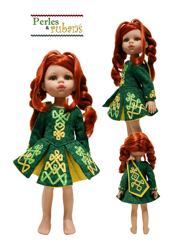 Perles & Rubans Paola Reina The Dubliner Irish Jig Dress Doll Clothes Pattern for 13" Paola Reina Dolls Pixie Faire