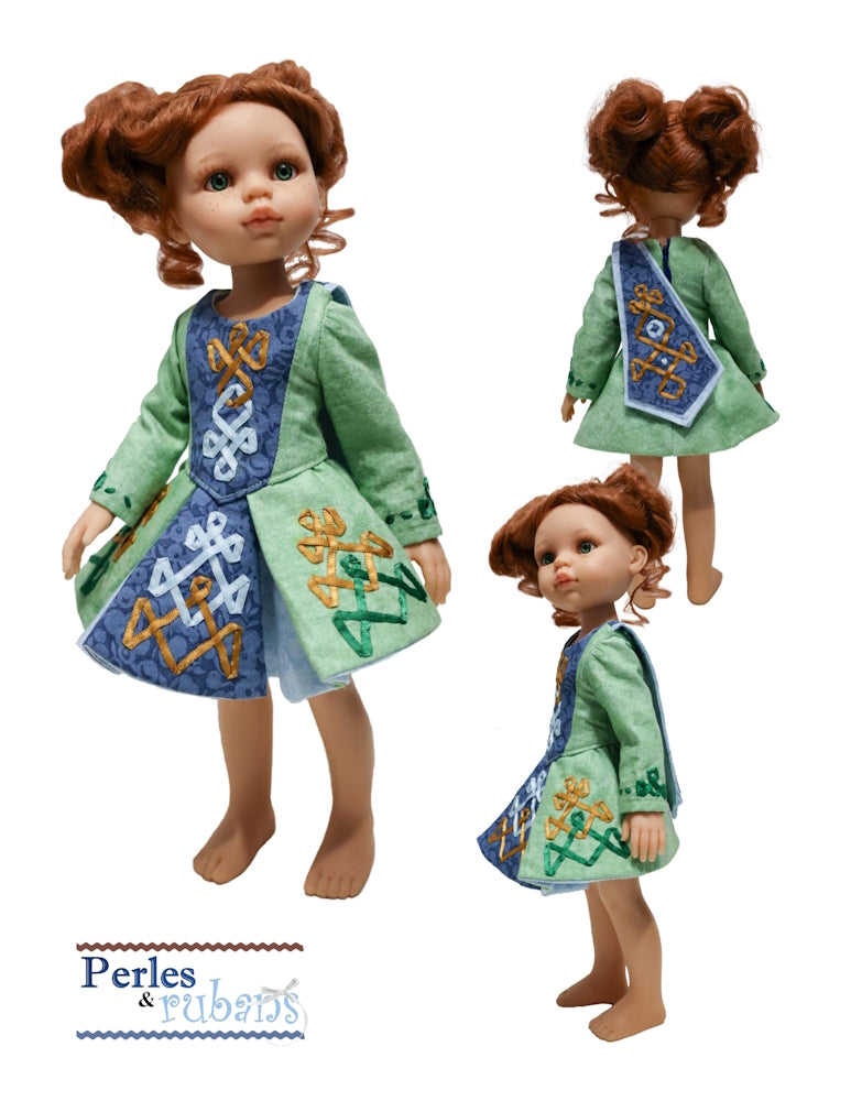 Perles & Rubans Paola Reina The Dubliner Irish Jig Dress Doll Clothes Pattern for 13" Paola Reina Dolls Pixie Faire