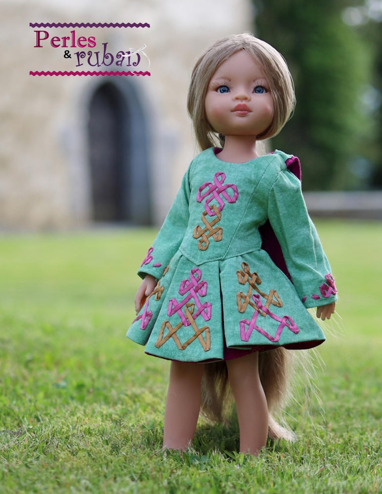 Perles & Rubans Paola Reina The Dubliner Irish Jig Dress Doll Clothes Pattern for 13" Paola Reina Dolls Pixie Faire