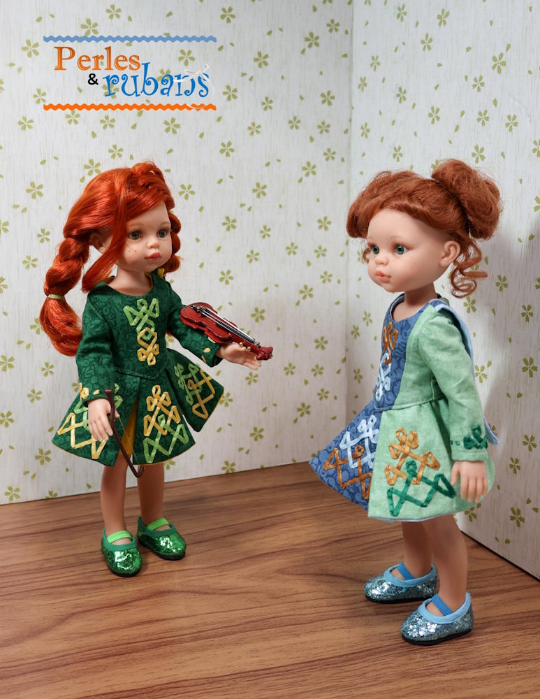Perles & Rubans Paola Reina The Dubliner Irish Jig Dress Doll Clothes Pattern for 13" Paola Reina Dolls Pixie Faire