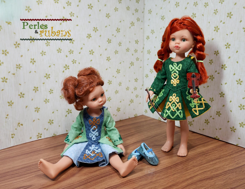 Perles & Rubans Paola Reina The Dubliner Irish Jig Dress Doll Clothes Pattern for 13" Paola Reina Dolls Pixie Faire