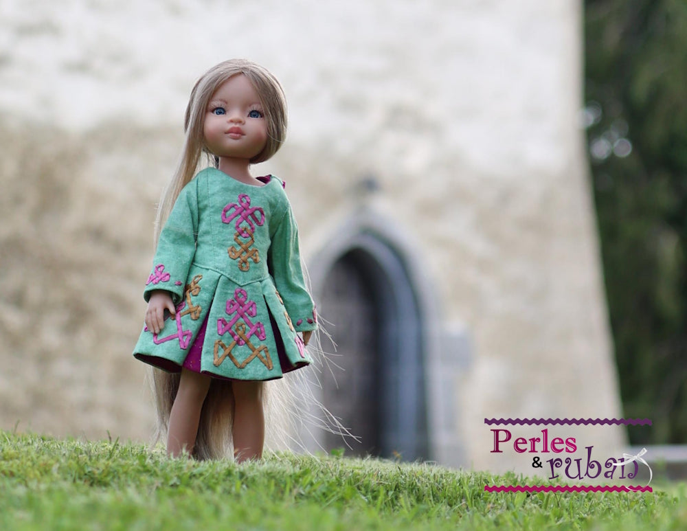 Perles & Rubans Paola Reina The Dubliner Irish Jig Dress Doll Clothes Pattern for 13" Paola Reina Dolls Pixie Faire