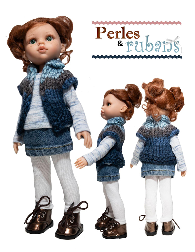 Perles & Rubans Knitting Vest for Chilly Days 13" Doll Clothes Knitting Pattern for Paola Reina Dolls Pixie Faire