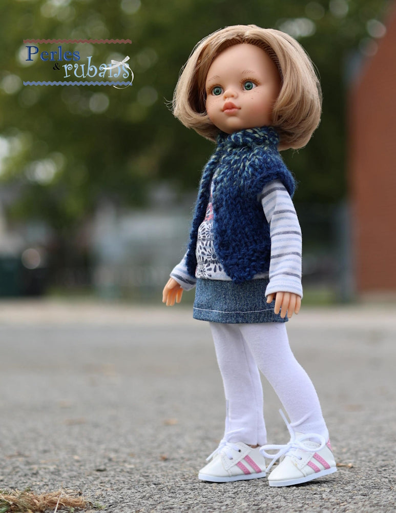 Perles & Rubans Knitting Vest for Chilly Days 13" Doll Clothes Knitting Pattern for Paola Reina Dolls Pixie Faire