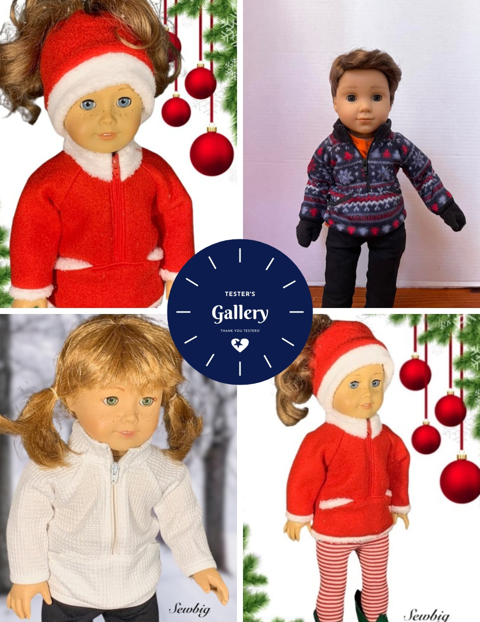 QTπ Pattern Co 18 Inch Modern Arctic Fleece Pony Hat & Mittens 18" Doll Clothes Pattern Pixie Faire