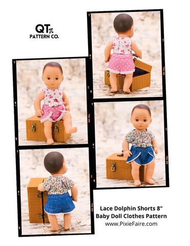 QTπ Pattern Co 8" Baby Dolls Lace Dolphin Shorts 8" Baby Doll Clothes Pattern Pixie Faire