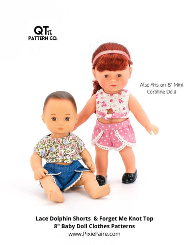 QTπ Pattern Co 8" Baby Dolls Lace Dolphin Shorts 8" Baby Doll Clothes Pattern Pixie Faire