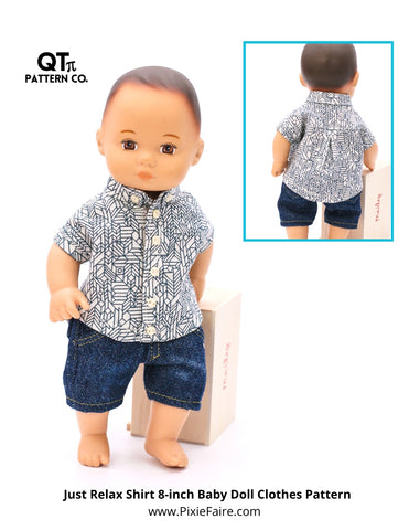 QTπ Pattern Co 8" Baby Dolls Just Relax Shirt 8" Baby Doll Clothes Pattern Pixie Faire