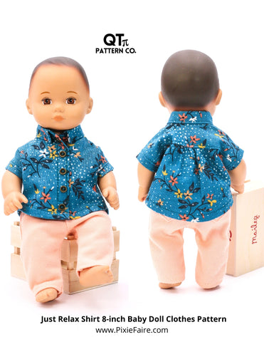 QTπ Pattern Co 8" Baby Dolls Just Relax Shirt 8" Baby Doll Clothes Pattern Pixie Faire