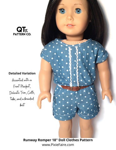 QTπ Pattern Co 18 Inch Modern Runway Romper 18" Doll Clothes Pattern Pixie Faire