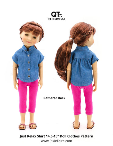 QTπ Pattern Co Ruby Red Fashion Friends Just Relax Shirt 14.5-15" Doll Clothes Pattern Pixie Faire