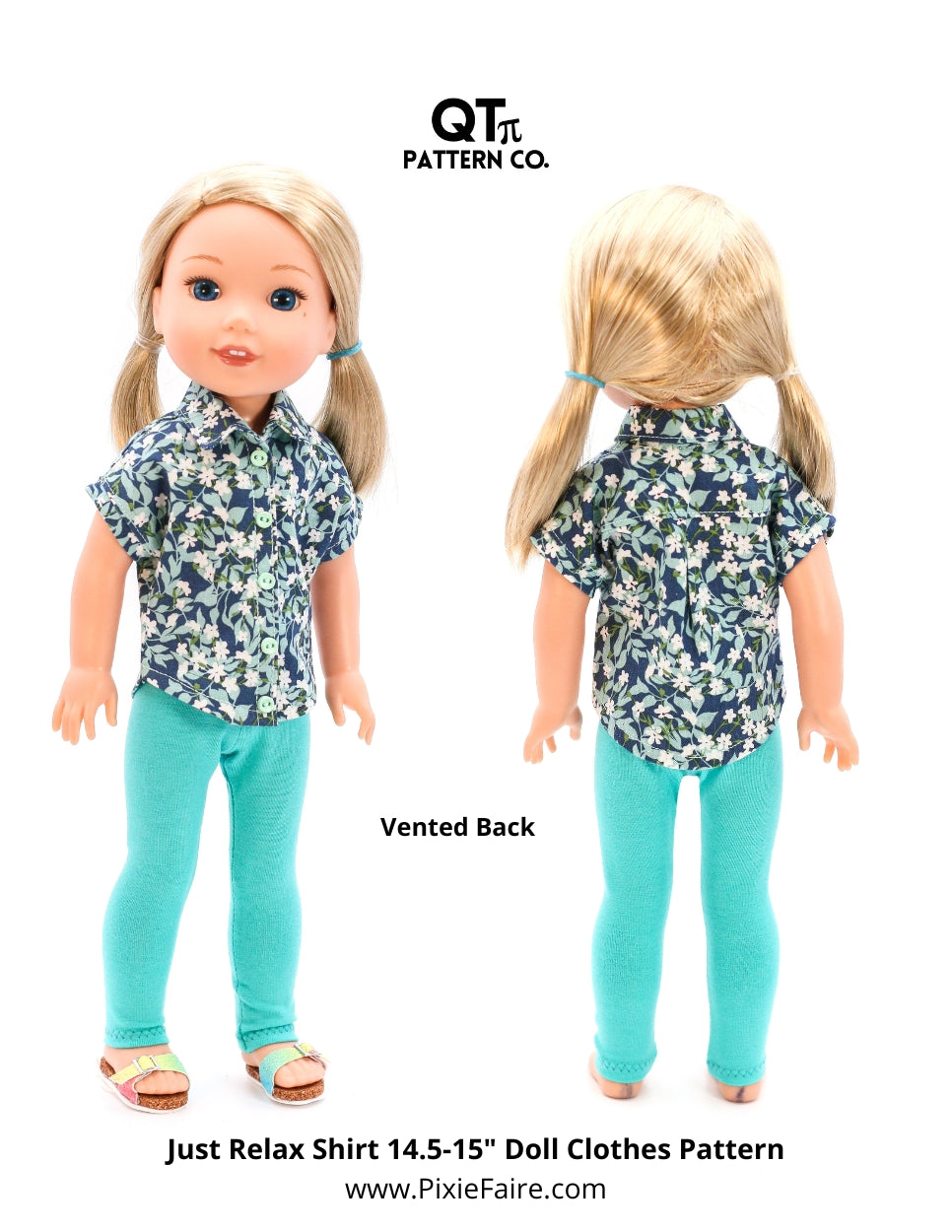 QTπ Pattern Co Ruby Red Fashion Friends Just Relax Shirt 14.5-15" Doll Clothes Pattern Pixie Faire