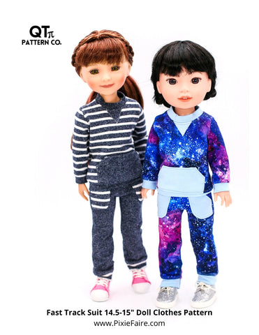 QTπ Pattern Co Ruby Red Fashion Friends Fast Track Suit 14.5-15" Doll Clothes Pattern Pixie Faire