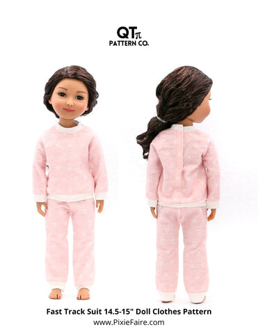 QTπ Pattern Co Ruby Red Fashion Friends Fast Track Suit 14.5-15" Doll Clothes Pattern Pixie Faire