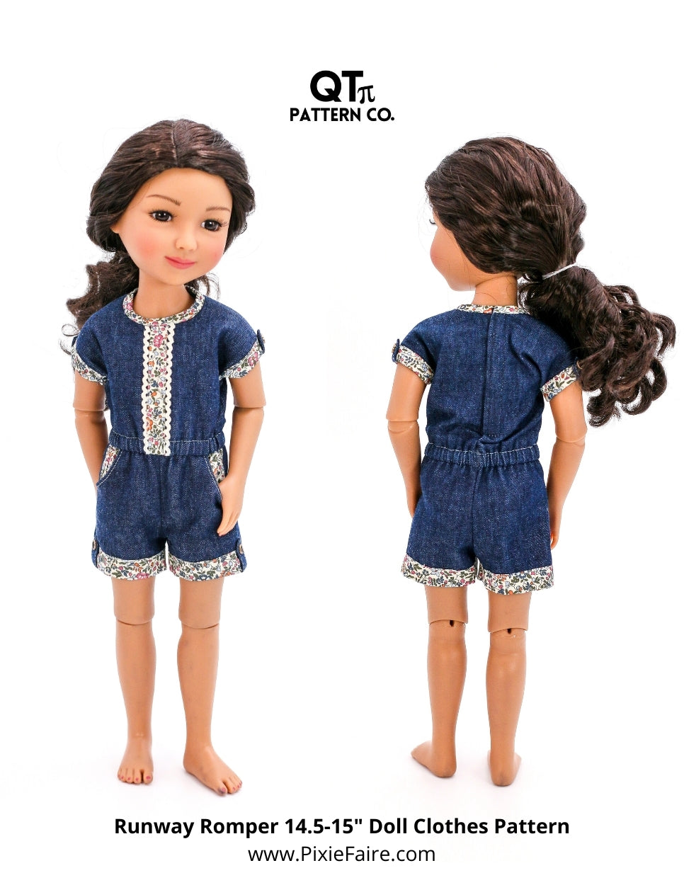 QTπ Pattern Co WellieWishers Runway Romper 14.5-15" Doll Clothes Pattern Pixie Faire
