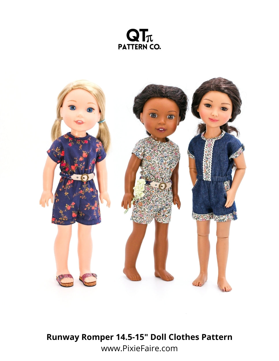 QTπ Pattern Co WellieWishers Runway Romper 14.5-15" Doll Clothes Pattern Pixie Faire