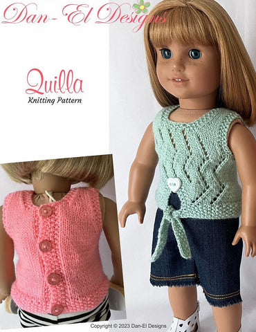 Dan-El Designs Knitting Quilla 18" Doll Clothes Knitting Pattern Pixie Faire