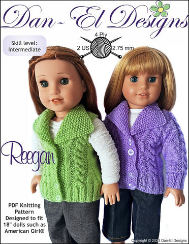 Dan-El Designs Knitting Reegan 18" Doll Knitting Pattern Pixie Faire