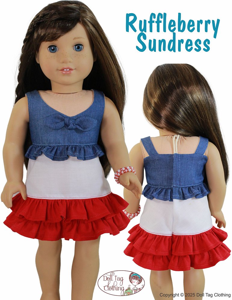 Doll Tag Clothing 18 Inch Modern Ruffleberry Sundress 18" Doll Clothes Pattern Pixie Faire