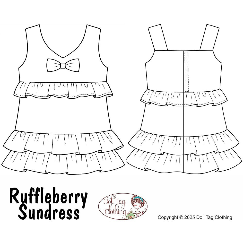 Doll Tag Clothing 18 Inch Modern Ruffleberry Sundress 18" Doll Clothes Pattern Pixie Faire