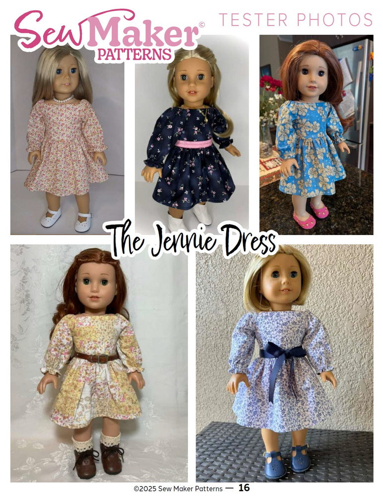 Sew Maker Patterns 18 Inch Modern The Jennie Dress 18" Doll Clothes Pattern Pixie Faire