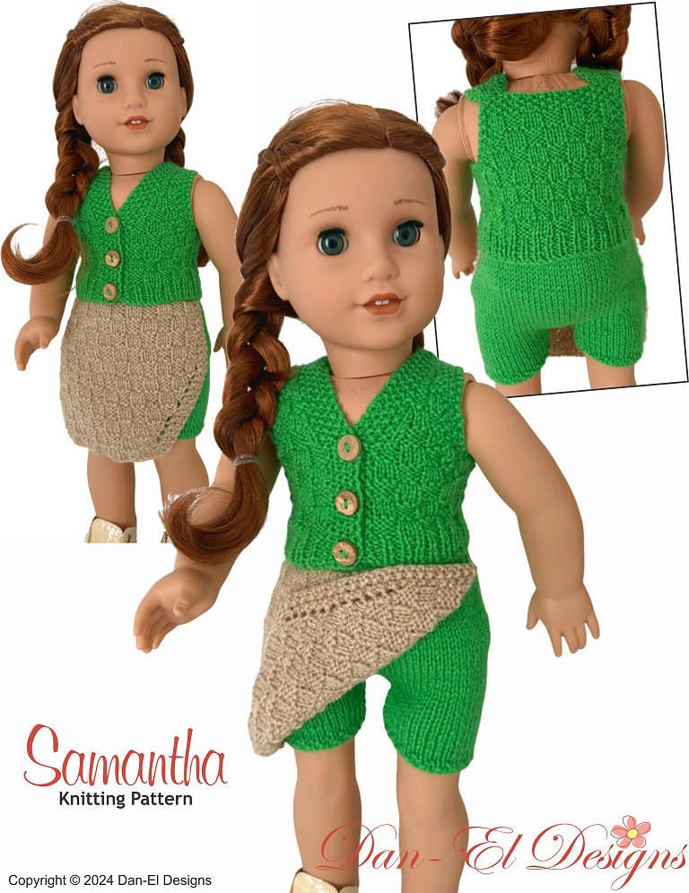 Dan-El Designs Knitting Samantha Skort and Top 18" Doll Clothes Knitting Pattern Pixie Faire