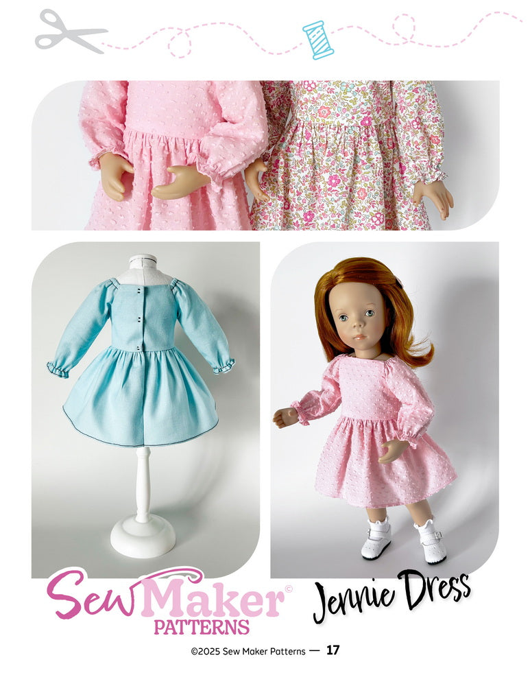 Sew Maker Patterns Little Darling The Jennie Dress 13" Doll Clothes Pattern Pixie Faire