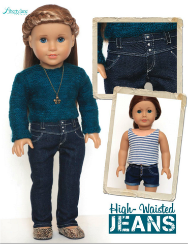Liberty Jane 18 Inch Historical 80s Style Pleated High Waisted Jeans Bundle 18" Doll Clothes Pattern Pixie Faire