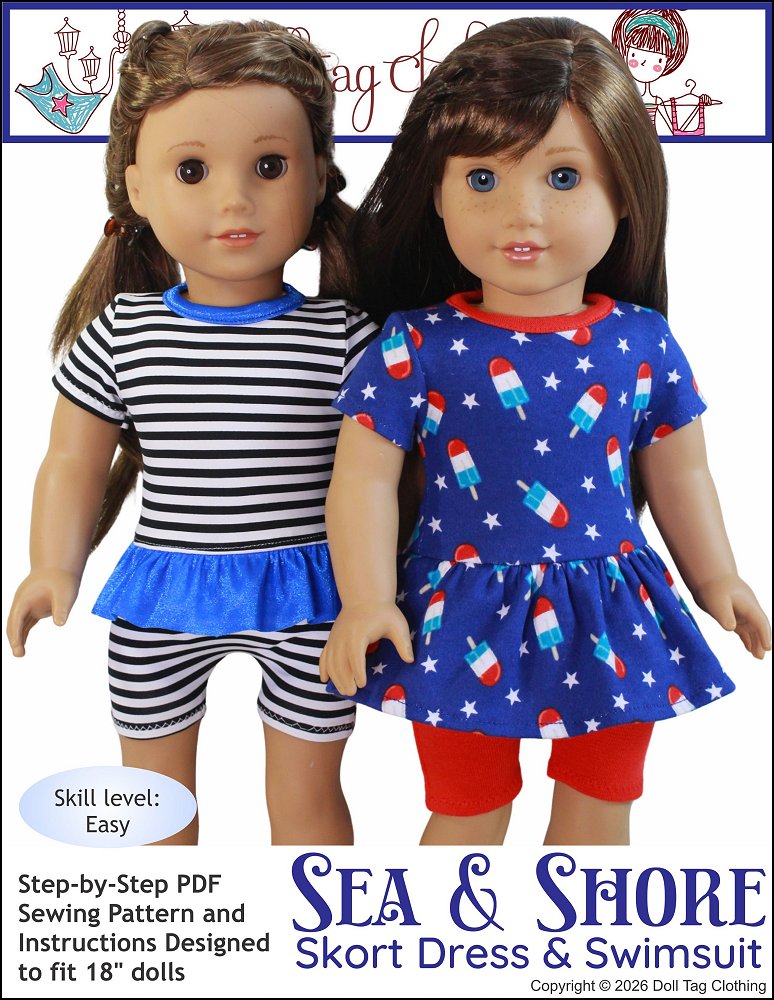 Doll Tag Clothing 18 Inch Modern Sea & Shore Skort Dress 18" Doll Clothes Pixie Faire